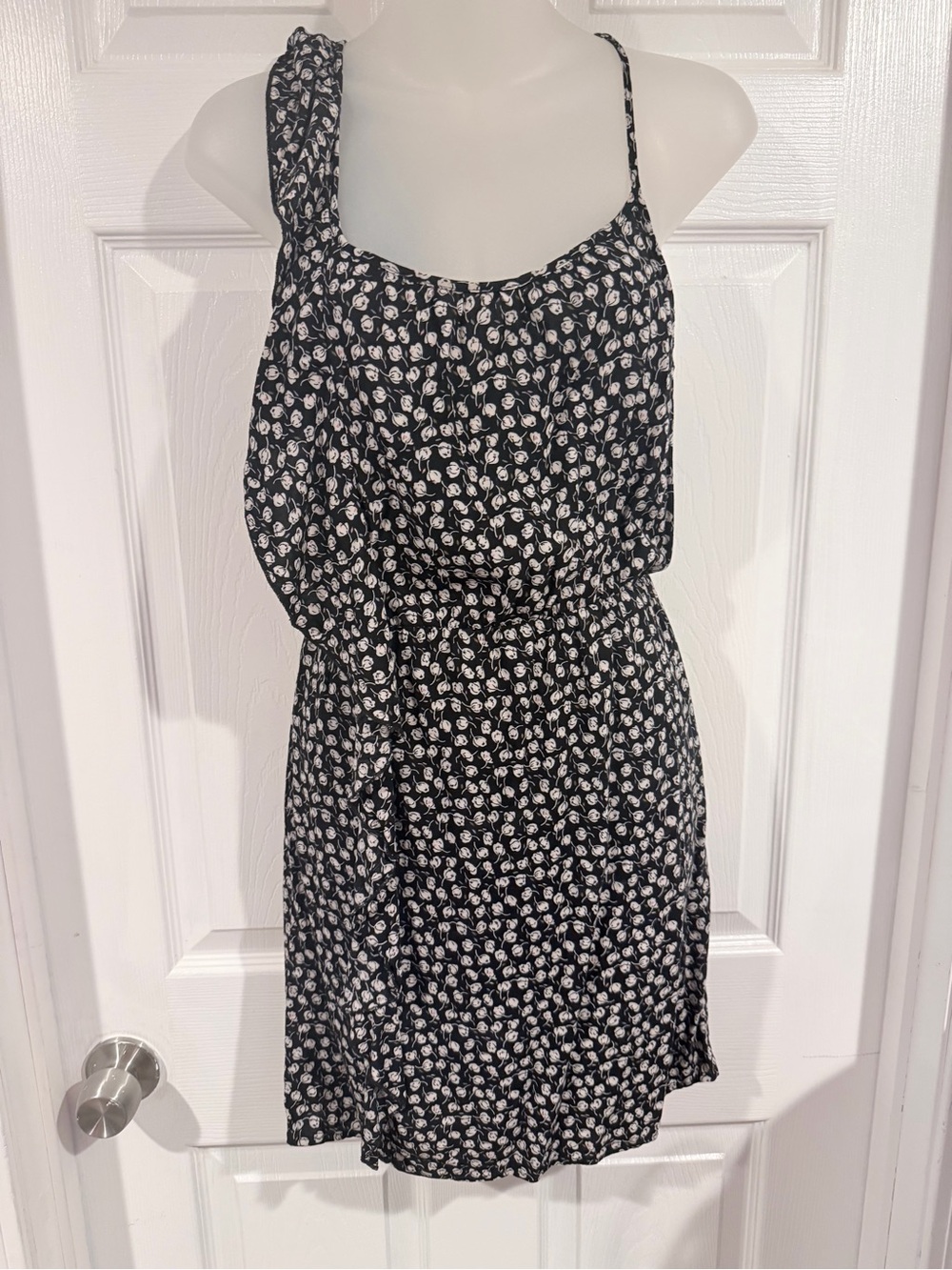 Willow & Clay Black One-Shoulder Mini Dress with White Floral Print